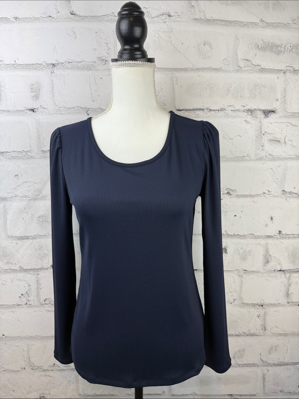 Talbots Navy Long Sleeve Scoop Neck Puff Shoulder Top Size S NEW With Tags